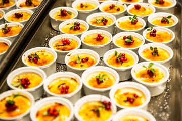 Crème brûlée , cake with fruits and berries, homemade, delicious, closeup.