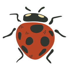 Stylized ladybug. Red beetle with black spots. Vector isolated image.