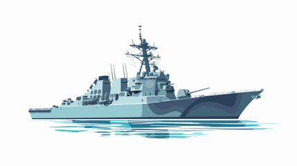 A battleship at the ocean flat vector isolated on white - obrazy, fototapety, plakaty