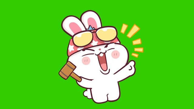 haha animation, cute rabbit on green screen