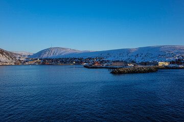 Fototapeta premium Kjollefjord in winter as seen from a ship, Norway