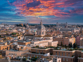 Aerial panoramic cityscape of Rome, Italy, Europe. Roma is the capital of Italy. Cityscape of Rome...