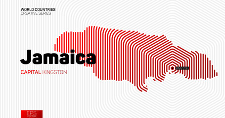 Abstract map of Jamaica with red hexagon lines