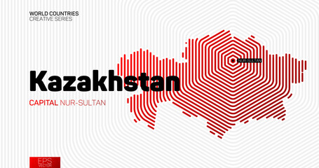 Abstract map of Kazakhstan with red hexagon lines