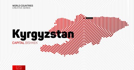 Abstract map of Kyrgyzstan with red hexagon lines
