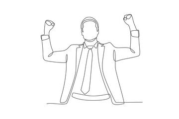 Very happy business man.Business success one-line drawing