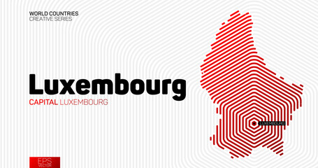 Abstract map of Luxembourg with red hexagon lines