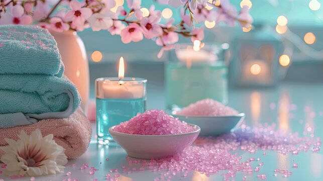 soothing image of a pastel spa setting with candles