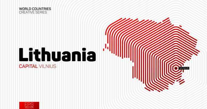 Abstract map of Lithuania with red hexagon lines