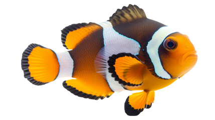 An orange and white clown fish isolated on a transparent background