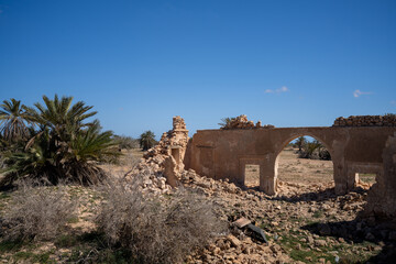 Abandoned buildings (houch) on the island of Djerba - southern Tunisia