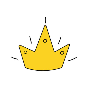 Hand-drawn princess crown. Vector cartoon gold crown in doodle style
