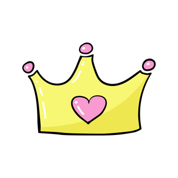 Hand-drawn princess crown. Vector cartoon gold crown in doodle style