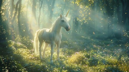 Obraz na płótnie Canvas Translucent unicorn foal, first light, ground level, innocent charm style , advertising style