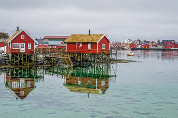 Obraz premium Fisher cabins in Reine, Lofoten, Norway
