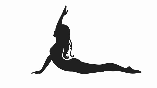 Black silhouette of a girl doing yoga on a white background