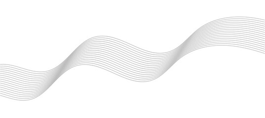 Grey Wave lines, frequency wave, twisted curve lines with blend effect. Technology, data science, geometric border. Isolated on white background. Vector illustration in eps 10. - obrazy, fototapety, plakaty