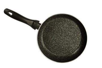 Metal Frying Pan:On a white, wooden insulated background. A place for the text.Ceramic coating with...