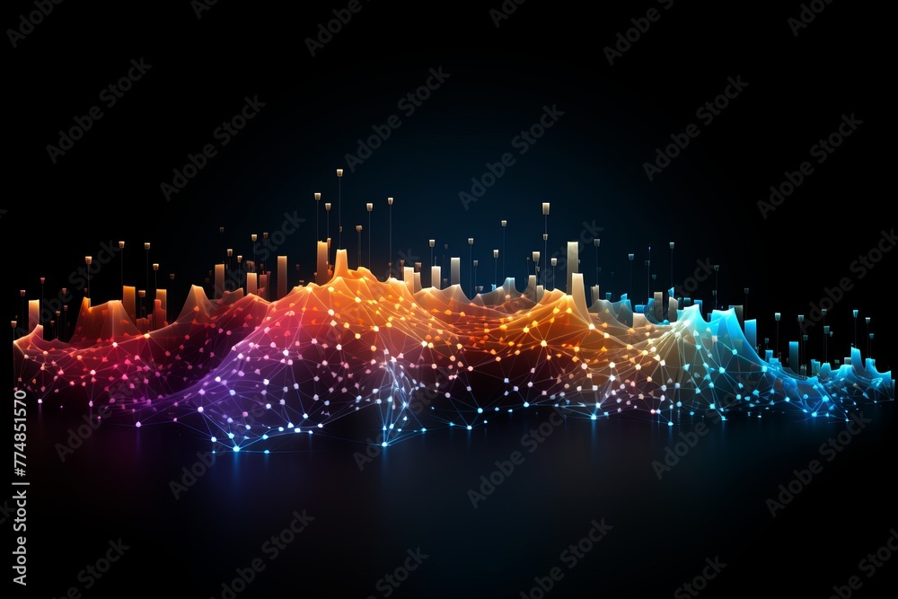 Fototapete Digital graphic abstract background for technological processes, neural networks, digital data storage, particle flow, fundamentals of artificial intelligence Technology Network Background, banner