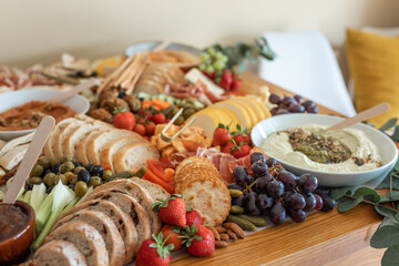 Delicious gourmet food setup of snacks for party. Creative food setup, catering service