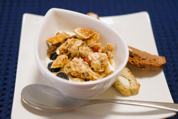 organic granola with yogurt and ｂiscotti