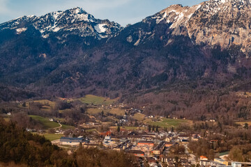 Fototapeta premium Alpine aerial winter view of Bad Reichenhall, Berchtesgadener Land, Bavaria, Germany