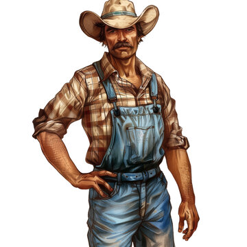 portrait of a cowboy with a hat on Transparent Background