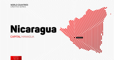 Abstract map of Nicaragua with red hexagon lines