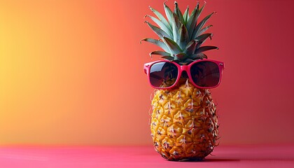 Pineapple with glasses isolated on pink background. Tropical pineapple fruit on simple background...