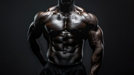 Fototapeta na wymiar Athletic black male muscular body on a black background created with Generative AI