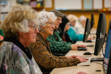 Fototapeta na wymiar Digital Navigators: Seniors Master the Internet in Computer Workshop