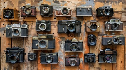 Vintage photo cameras arrangement
