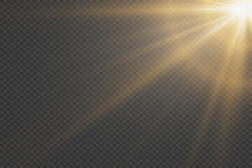 Star light effect. An explosion of rays with a glare on a transparent background.