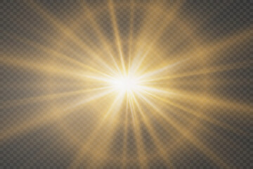 Star light effect. An explosion of rays with a glare on a transparent background.