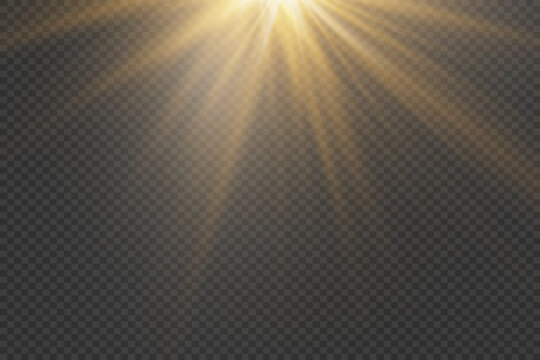 Star light effect. An explosion of rays with a glare on a transparent background.