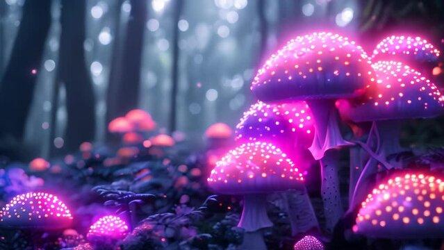 Neon magic mushrooms beautiful plants in nature