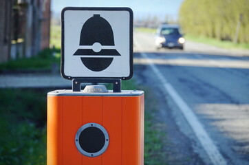 Traffic Enforcement Camera with TEXT that means electronic speed control in italian language and symbol of police