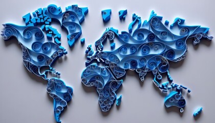 World Map Created From Blue Paper - obrazy, fototapety, plakaty