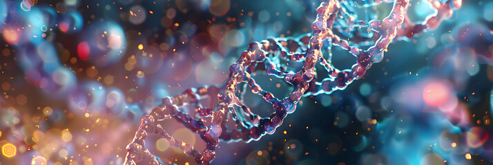 DNA structure of Human cell biology DNA strands molecular structure Science background 3D illustration, Exploring DNA: 3D Illustration of Human Cell Biology and Molecular Structure