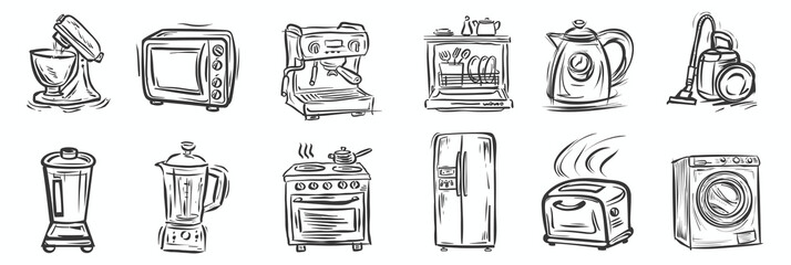 Set of cleaning and household doodle icons.