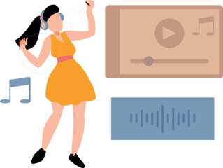 The girl is listening to music.