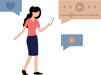 The girl is playing a podcast.