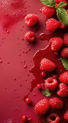 raspberry on wet red background 