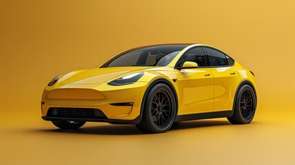 Fototapeta na wymiar The concept of a yellow electric car in a minimal style