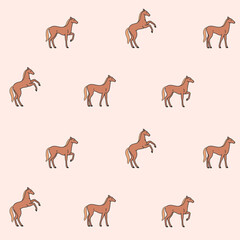 Cute horse - seamless trendy pattern with animal in various poses. Contour vector illustration for prints, clothing, packaging and postcards.