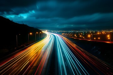Glowing Light Trails on the Highway Symbolizing the Pulse of Urban Life at Night