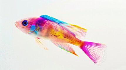 A vibrant fish with colorful scales is swimming gracefully in the crystal-clear water of a tropical ocean