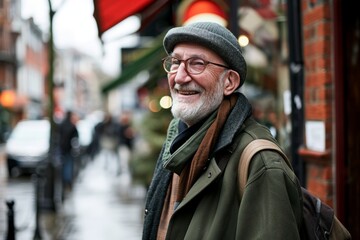 Portrait of senior man walking in the street in London, UK