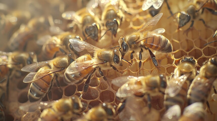 close up of comb, bees