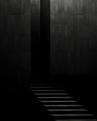 Ethereal ascent: a monochrome journey up a modern concrete stairway, the stark contrast enhances the architectural details, creating a mesmerizing visual experience